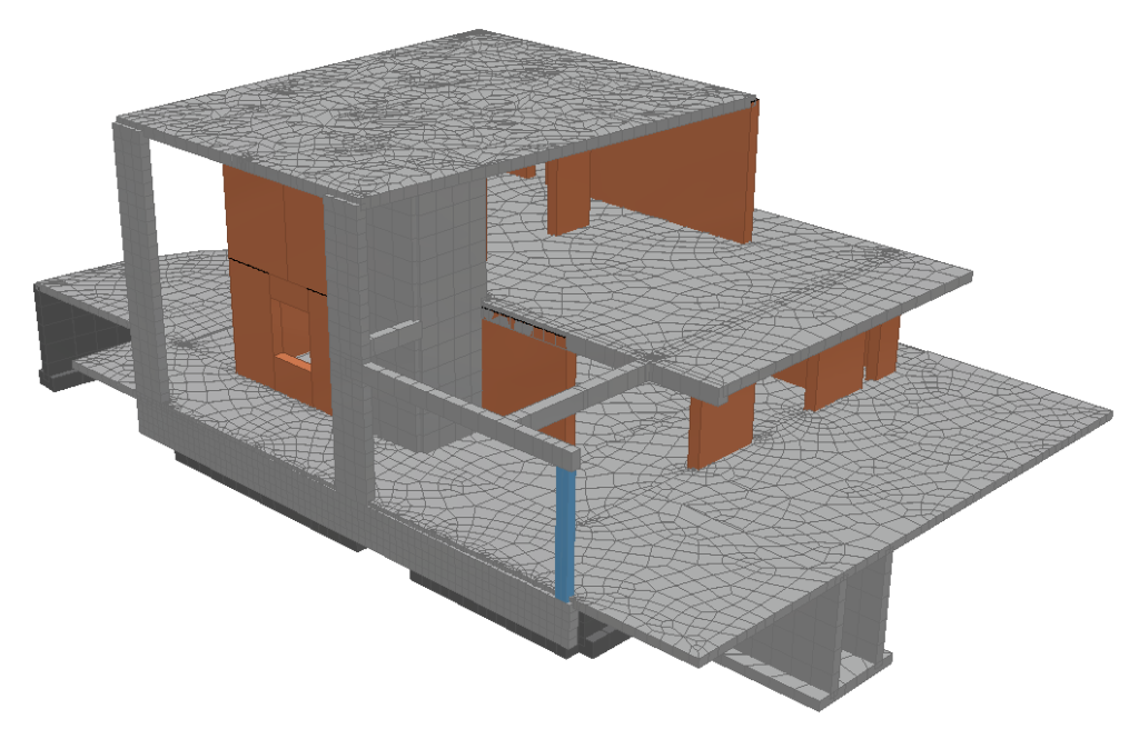 Modello della struttura progettata con TRAVILOG che mostra le soluzioni dopo l'abbattimento delle barriere architettoniche. 