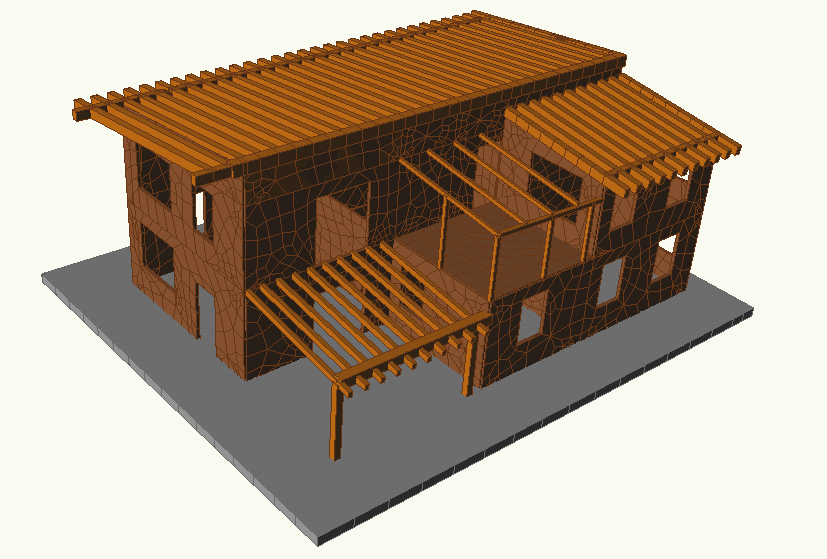 Edificio in legno realizzato in pannelli XLAM- Modello misto ad elementi finiti costituito da componenti shell ed unifilari in legno 